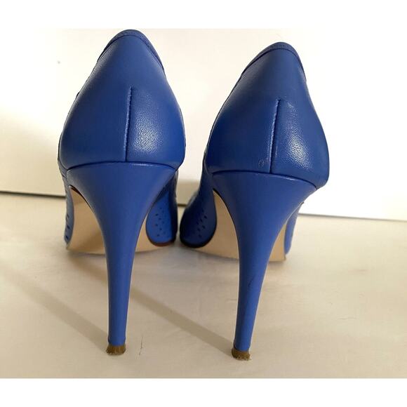 EUC Halogen Sze 7.5 Blue Cutout Leather Heels Prom Dance Party - Picture 5 of 7